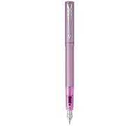 Parker pluma estilográfica Vector XL | Laca de color lila metálico sobre latón | Plumín mediano con recambio de tinta azul | Estuche de regalo