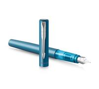 Parker pluma estilográfica Vector XL | Laca de color verde azulado metálico sobre latón | Plumín mediano con recambio de tinta azul | Estuche de regalo