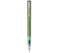 Parker pluma estilográfica Vector XL | Laca de color verde metálico sobre latón | Plumín mediano con recambio de tinta azul | Estuche de regalo