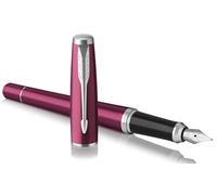 Parker Premium Urban - Pluma estilográfica, color magenta vibrante con borde cromado, punta media, tinta negra, en caja de regalo