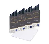 Parker Quink - Juego de recambios para pluma estilográfica con gamuza - Cartuchos largos de tinta azul, paquete de 20 con paño de pulido