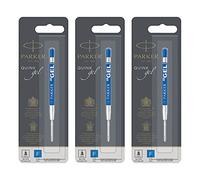 Parker Quink - Recambio de tinta de gel para bolígrafo (0,5 mm, punta fina, tinta azul, paquete de 3 recambios)