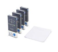 Parker Quink - Recambios para pluma estilográfica, cartuchos largos lavables de tinta azul, paquete de 20 con paño de pulido