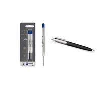 PARKER Quinkflow Recambios De Tinta Para Bolígrafos + Jotter Originals Colección De Bolígrafos, Acabado Clásico Negro, Punta Mediana, Tinta Azul, Una Unidad