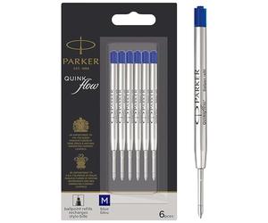Parker QUINKflow Recambios de tinta para bolígrafos | punta mediana (0,7mm) | tinta azul | paquete de 6