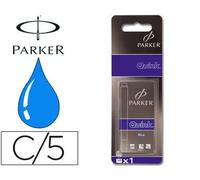 Caja de 5 recambios de tinta azul permanente Parker Quink