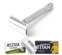 Parker Safety Razor Astra 5 Blade, Dorco 10 Blade, mango cromado, unisex-adultos