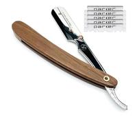 Parker Safety Razor De Wood Handle Parker peluquero profesional maquinilla de afeitar recta y 5 hojas - Nuevo 2019 Nuez
