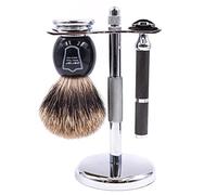 Parker Safety Razor Los hombres de Conjunto de Afeitado de Afeitar de Seguridad 71R - Incluye Deluxe Tejón Puro Brocha, el soporte del cromo y Parker 71R doble filo de la navaja