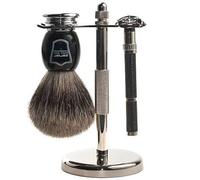 Parker Safety Razor Parker 96R Conjunto de Afeitado de Afeitar de Seguridad - Incluye Tejón Puro Brocha, soporte y Parker 96R mariposa abierta maquinilla de afeitar de seguridad