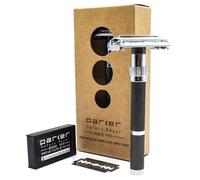 Parker Safety Razor Parker 96R - Mango Largo Mariposa Abierta Maquinilla de Afeitar de Seguridad y 5 Parker Prima Platino de dos filos de las hojas de afeitar Negro