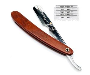 Parker Safety Razor Parker Rosewod mango de madera profesional peluquero maquinilla de afeitar recta y 5 hojas - Nuevo 2019 Palo de rosa