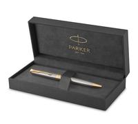 Parker Sonnet bolígrafo | acero inoxidable con adorno dorado | punta media | Material escolar | en estuche de regalo