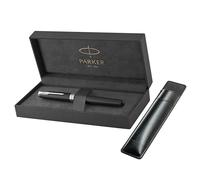 Parker Sonnet - Bolígrafo de punta rodante, lacado negro mate con borde de paladio, tinta negra de punta fina, caja de regalo y estuche negro con logotipo en relieve