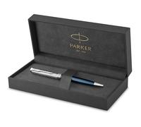 Parker Sonnet Bolígrafo | Premium metal y lacado azul con acabado cromado | Punta mediana con recarga de tinta negra | Caja de regalo