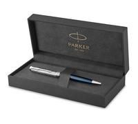 Parker Sonnet Bolígrafo | Premium metal y lacado azul con acabado cromado | Punta mediana con recarga de tinta negra | Caja de regalo