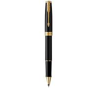 Parker Sonnet - Bolígrafo roller (lacado en negro, con adorno dorado y punta fina, en estuche)
