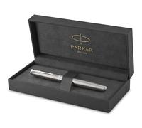 Parker Sonnet - Pluma estilográfica (acero inoxidable, con adorno acabado en paladio y plumín de punto fino, en estuche)