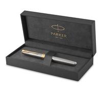 Parker Sonnet - Pluma estilográfica (acero inoxidable, con adorno dorado y plumín de punto fino, en estuche)