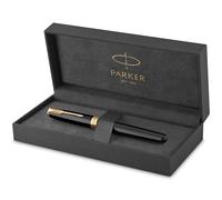 Parker Pluma estilográfica Sonnet lacada negra adorno dorado plumín mediano en estuche de regalo