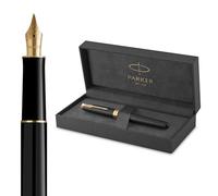 Parker Pluma estilográfica Sonnet lacada negro mate adorno dorado plumín mediano estuche de regalo
