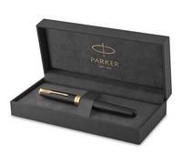 Parker Sonnet - Pluma estilográfica (lacada en negro mate, con adorno dorado y plumín de punto fino, en estuche)