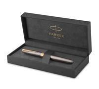 Parker Pluma estilográfica Sonnet | lacado gris y detalles dorados | plumín fino pulido de acero inoxidable con revestimiento dorado | estuche de regalo