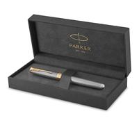 Parker Sonnet Pluma estilográfica | Plata cincelada con ribete dorado | Plumín fino de oro macizo de 18 quilates | Caja de regalo