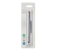 Parker Pluma estilográfica Vector acero inoxidable plumín mediano tinta azul en blíster