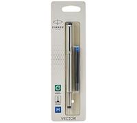 Parker Vector pluma estilográfica | acero inoxidable con adorno cromado | plumín mediano y tinta azul | en blíster