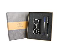 Parker Vector Standard - Bolígrafo de punta redonda con borde cromado y llavero plateado, cuerpo negro, tinta azul, punta media, juego de regalo para profesionales, ejecutivos y estudiantes