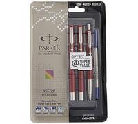 Parker Vector Standard Fountain Pen Roller Ball Pen and Ball Pen (Red)