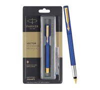 Parker Vector Standard - Pluma estilográfica con ribete dorado, color azul metálico, color de la tinta, azul
