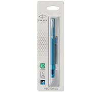 PARKER VECTOR XL Fountain Pen, Teal metallic lacquer on brass, medium nib, blue ink cartridge, Blister