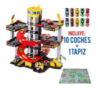 Parking de juguete 5 plantas MLT + 10 coches + Tapiz de juego