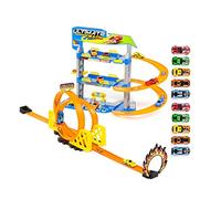Parking de Juguete + Pistas de Juguete con 2 loopings, 3 Plantas, 2 Coches de Fricción y 10 Coches de Juguete adicionales incluidos