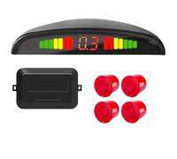 Parking Radar de Alerta Sensores Aparcamiento con LED para Coche 4 sensores Pantalla retroiluminación 22mm Monitor Radar Respaldo inverso 12V 8 Colores Sensor PDC Sonda(Red)