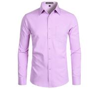 PARKLEES Camisa de manga larga para hombre, corte ajustado, para tiempo libre, negocios, boda, camisa con bolsillo, violeta claro, XL