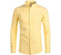 PARKLEES Camisa Oxford de manga larga con cuello de abuelo para hombre, diseño hipster, casual, con botones y bolsillo, Pz112-amarillo, M