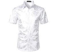 PARKLEES Camisas de vestir de manga corta con botones para hombre con estampado de rosas doradas, Cl23-white silver, S