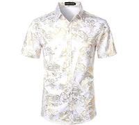 PARKLEES Camisas de vestir de manga corta con botones para hombre con estampado de rosas doradas, Cl23-oro blanco, XXL