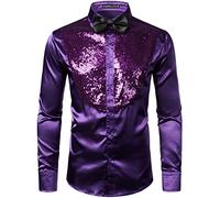 PARKLEES Camisas de vestir de manga larga de satén brillante de lujo para hombre, para fiesta, discoteca, baile de graduación, Zlcl22-púrpura, XL