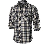PARKLEES Camisas informales para hombre, corte regular, botones a cuadros, camisas de franela con bolsillos, caqui, M