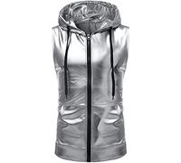 PARKLEES Camiseta de manga corta con capucha y bolsillo canguro para hombre, diseño hipster con lentejuelas metálicas, Z86-plata, XL