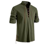 PARKLEES Disfraces renacentistas retro con cordones para hombre, camisas de manga larga para pirata, vikingo, medieval, verde (Military Green), L