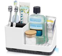 PARKMANI Organizador de encimera de baño, organizadores y almacenamiento de baño, soportes desmontables para cepillo de dientes para organizador de lavabo de tocador de baño (blanco)