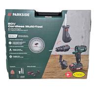 Parkside Herramienta multicombinación inalámbrica 4 en 1 de 20 V, unidad desnuda, taladro, lijadora múltiple, sierra de sable, herramienta de oscilatina, accesorios rápidos y fáciles de cambiar, no