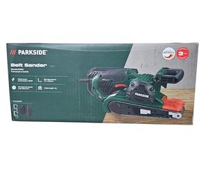 Parkside Lijadora de banda PBSD 600 A1, 600W, 170-250 m/min, 75 x 457 mm, Incluye caja de polvo, adaptador, 2 terminales y cinta abrasiva (grano 80), Conector para extracción de polvo externa