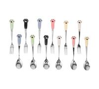 Parliky 12 Piezas Utensilios para Alimentación de Mascotas Cucharas Medidoras y Tenedores de Acero Inoxidable Mango Ergonómico para Comida Húmeda de Perros y Gatos Kit Portátil para Uso