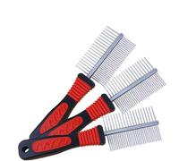 Parliky 2 Piezas Peine para Perros Doble de Acero Inoxidable de Unidades Peine para Limpieza y Cuidado del Pelo Elimina y Pelos Sueltos Masajeador para Perros y Cachorros Color Rojo